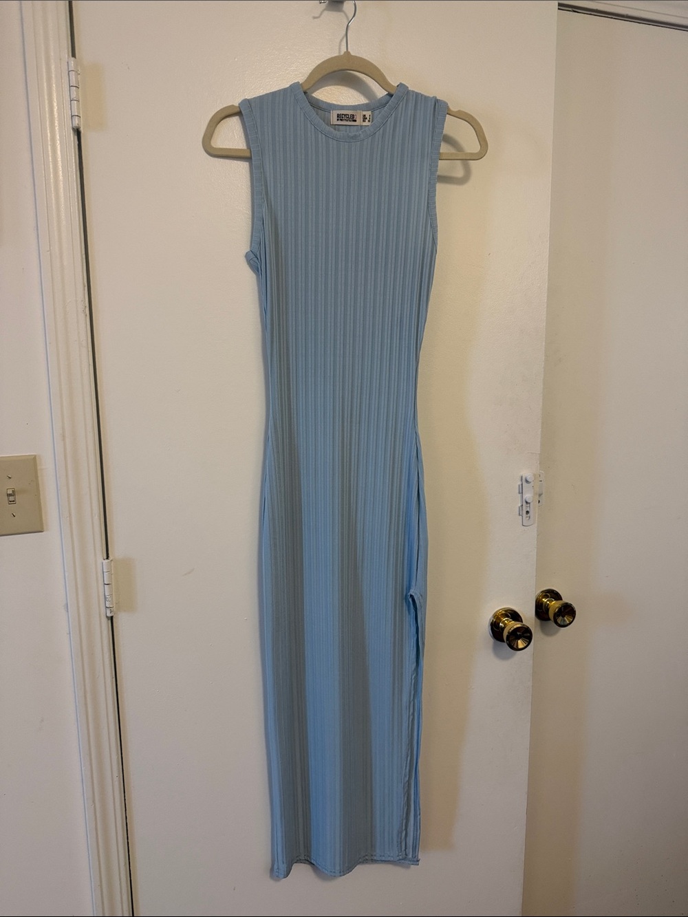 PrettyLittleThing Light Blue Sleeveless Ribbed Maxi Dress